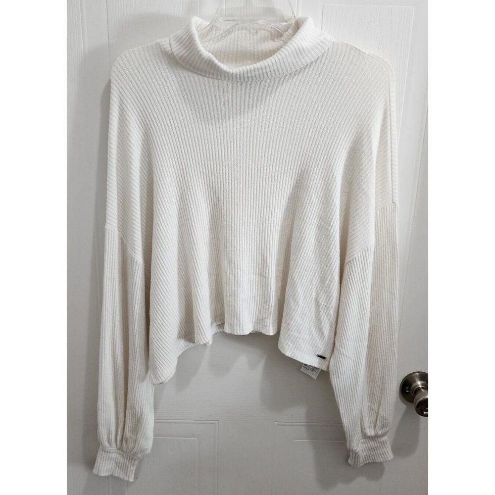 Hollister Womens L/S Oversized Cropped Boxy Cowl Neck Ribbed Knit Top White Sz L